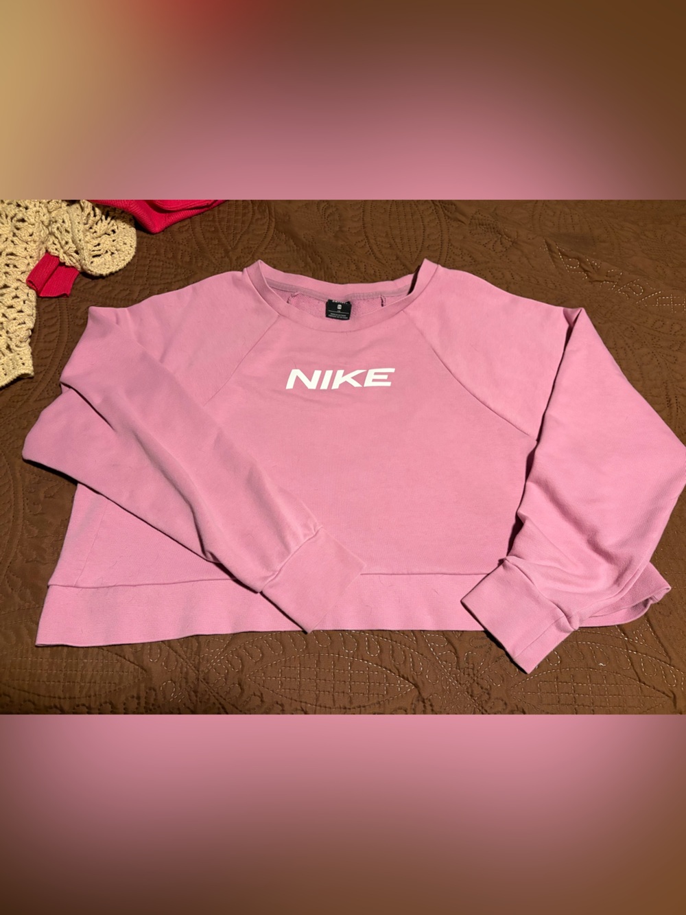 Nike Pink Crop Pullover Sweatshirt with White Center Logo